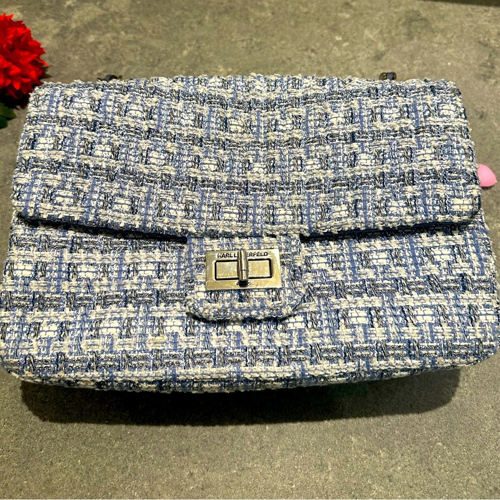 Karl Lagerfeld blue tweed bag